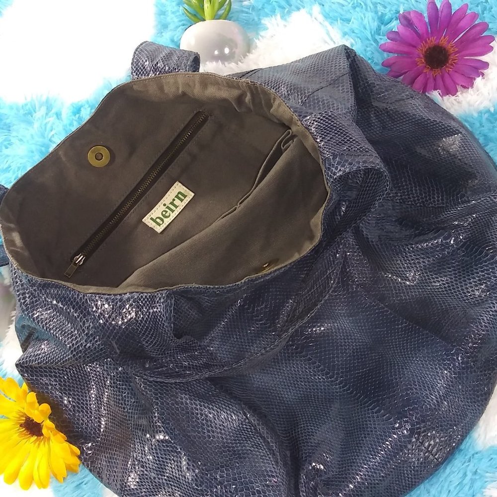 BEIRN Jenna Snakeskin Tote Bag - Blue Color